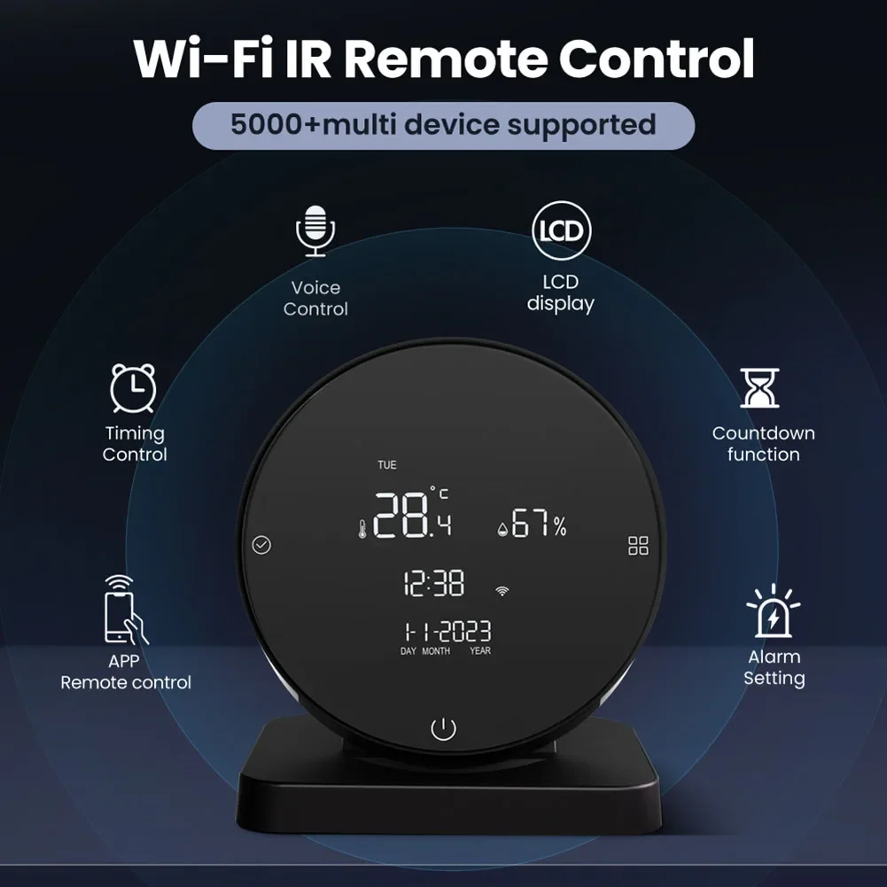 WiFi Tuya Smart Home Temperature Humidity Sensor 5V 1A IR Remote Control Hygrometer Thermometer Adjustable Screen Brightness