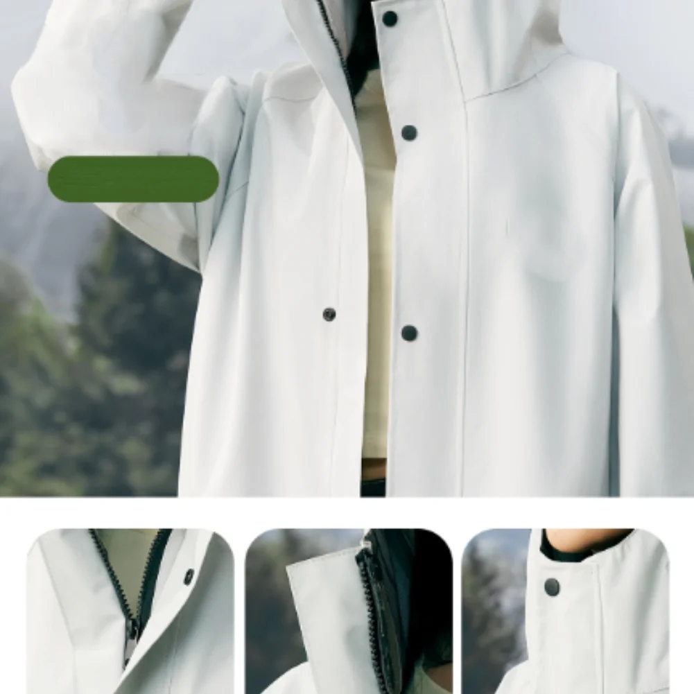 Reusable Adult Unisex Raincoat Long Sleeve Hooded Jacket Coat Thickened Polyester Mid Length Solid Color Daily Use