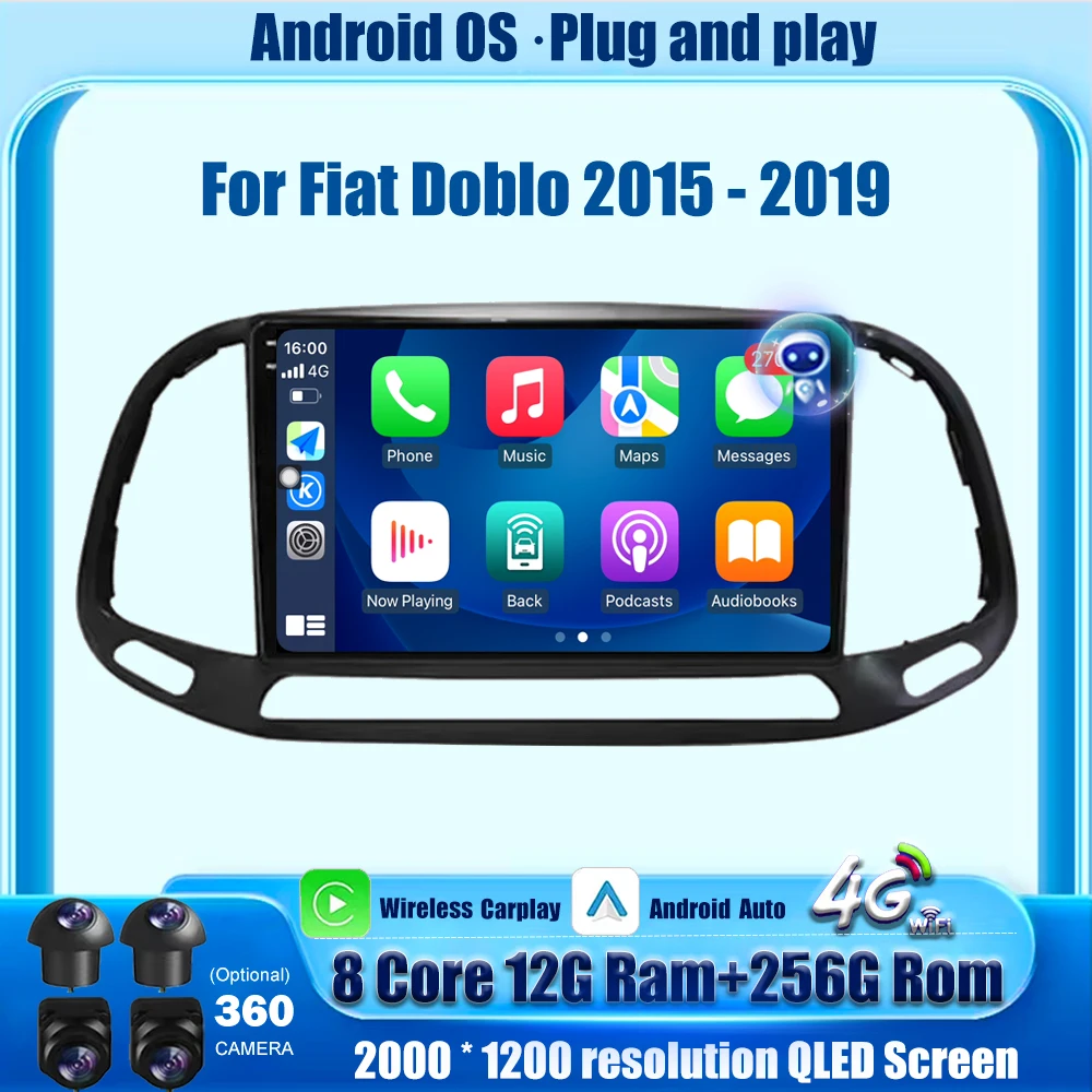 

Автомобильный радиоприемник, мультимедийный видеоплеер, GPS-навигация, стерео для Fiat Doblo 2015-2019, Android 16 Auto Carplay, Bluetooth DSP, WIFI, 9 дюймов
