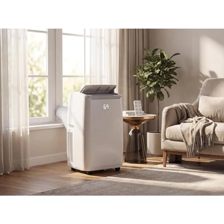 

Portable air conditioner for rooms up to 750 sq.ft, aluminum housing, white, 14000 BTU 3-in-1 cooling dehumidifier fan with qui