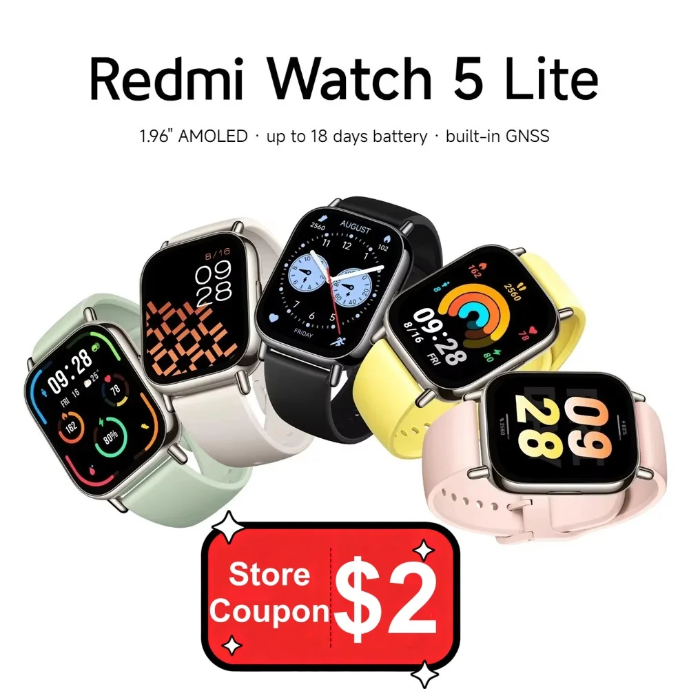 Xiaomi Redmi Watch 5 Lite Versão Global 1.96'' AMOLED 18 Dias de Duração da Bateria GNSS Integrado Bluetooth ®   Relógio Inteligente com 150+ Modos