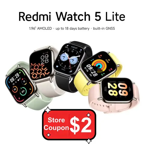 Xiaomi Redmi Watch 5 Lite Global Version 1.96'' AMOLED 18-Day Battery life Built-in GNSS Bluetooth® Call 150+ Modes Smart Watch