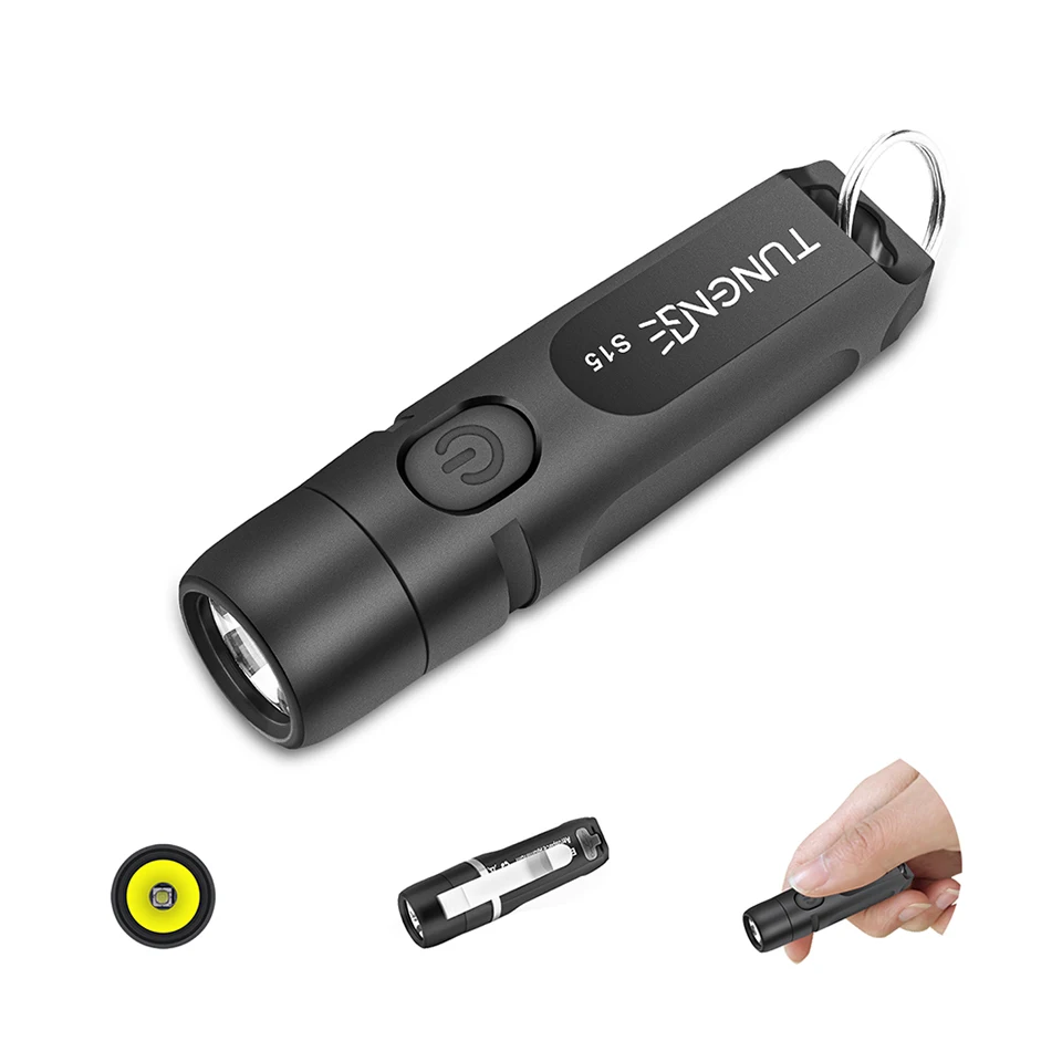 TUNENGE-Mini portátil LED Keychain lanterna, USB recarregável, luz de bolso, à prova d'água, emergência, ao ar livre, Camping, Pesca, Iluminação