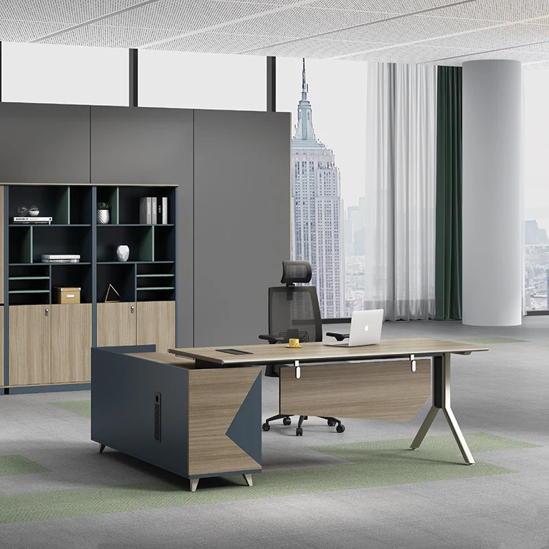 

Modern Luxury Wooden Convertible L-shape Executive Office Desk Commercial Furniture Teak Color Pengpai Brand