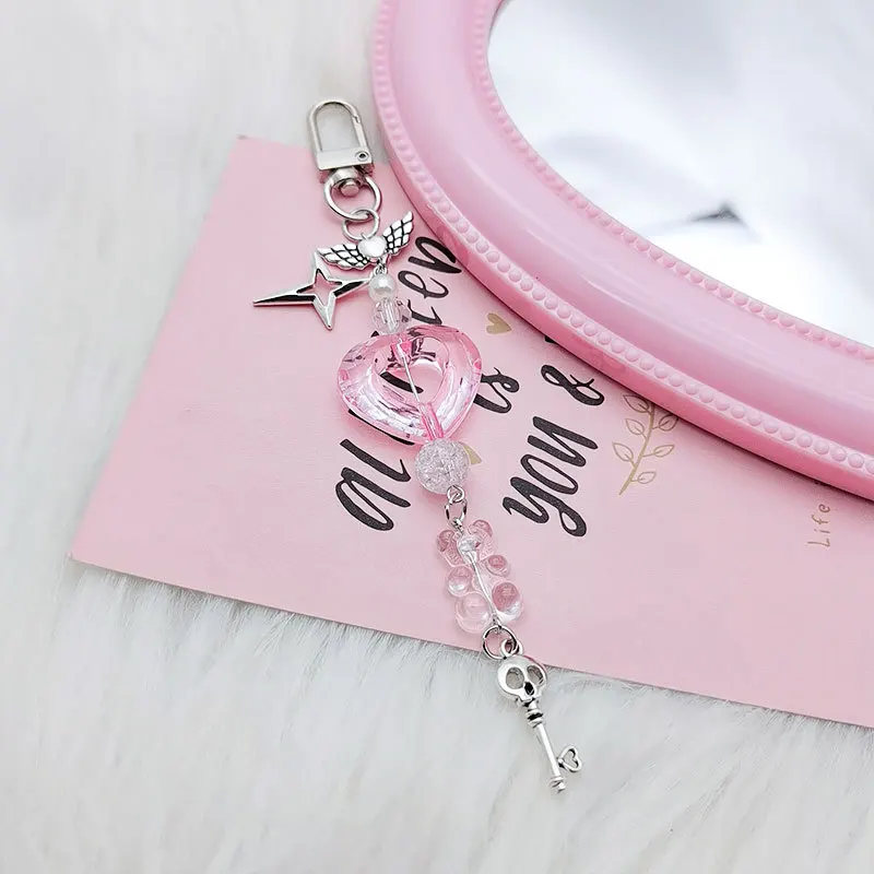 Phone Charms Pendant Kawaii Key Chain For iPhone Samsung Cute Accessories Women Girl Strap Lanyard Beaded Ins Korea