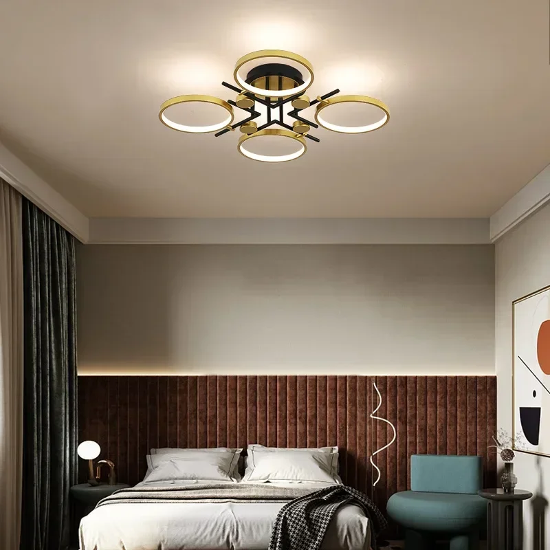 

Modern 4-Head LED Pendant Chandelier Gold with Remote Switch for Bedroom Indoor Lighting