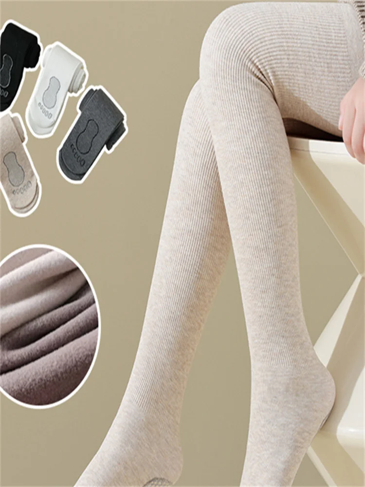 Autumn and winter brushed children pantyhose cotton vertical stripe thin velvet girl leggings manufacturer wholesale