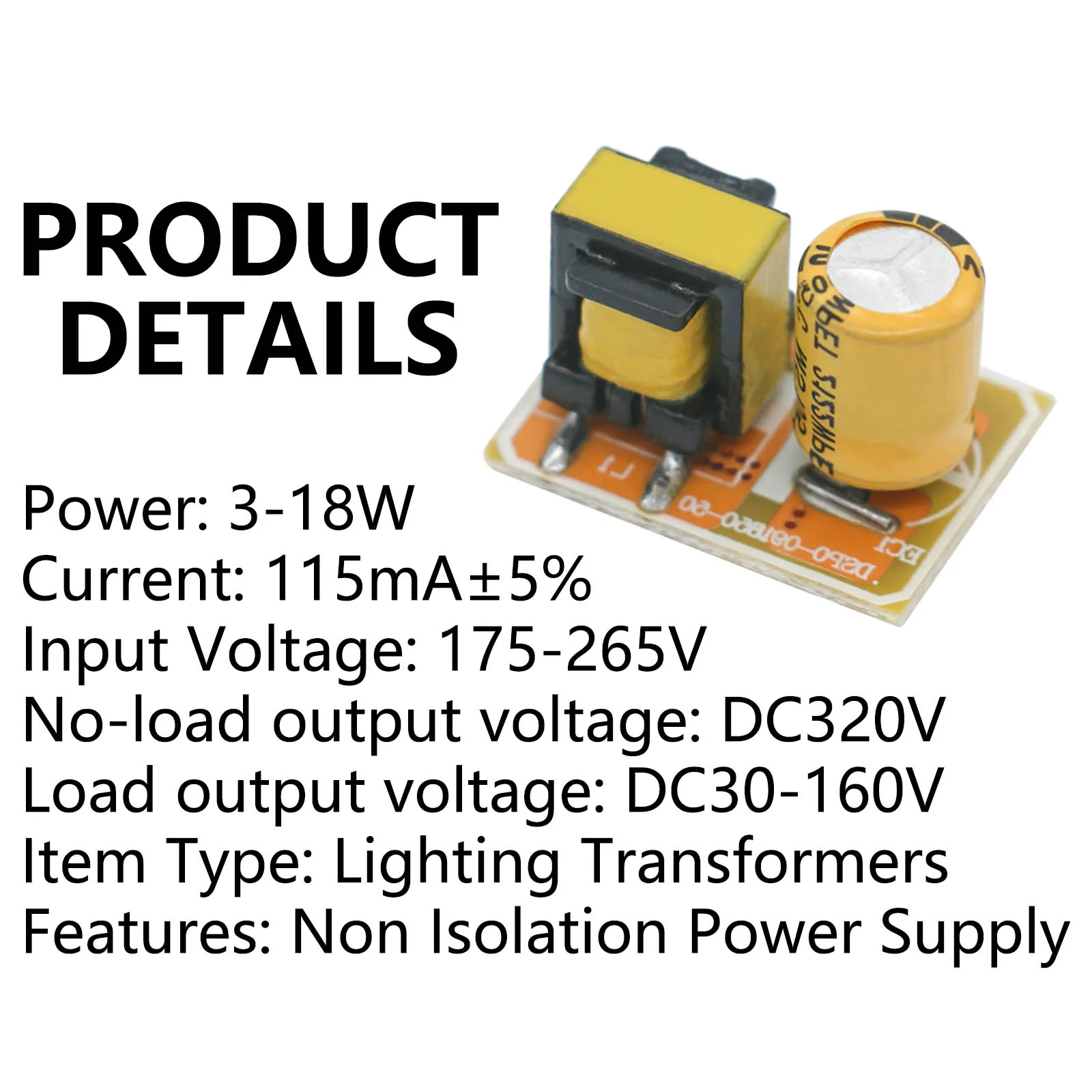 10pcs 3-18W Mini LED Driver DC 30-160V 115mA Non Isolation Power Supply Module AC 175-265V Lighting Transformers For LED Bulbs