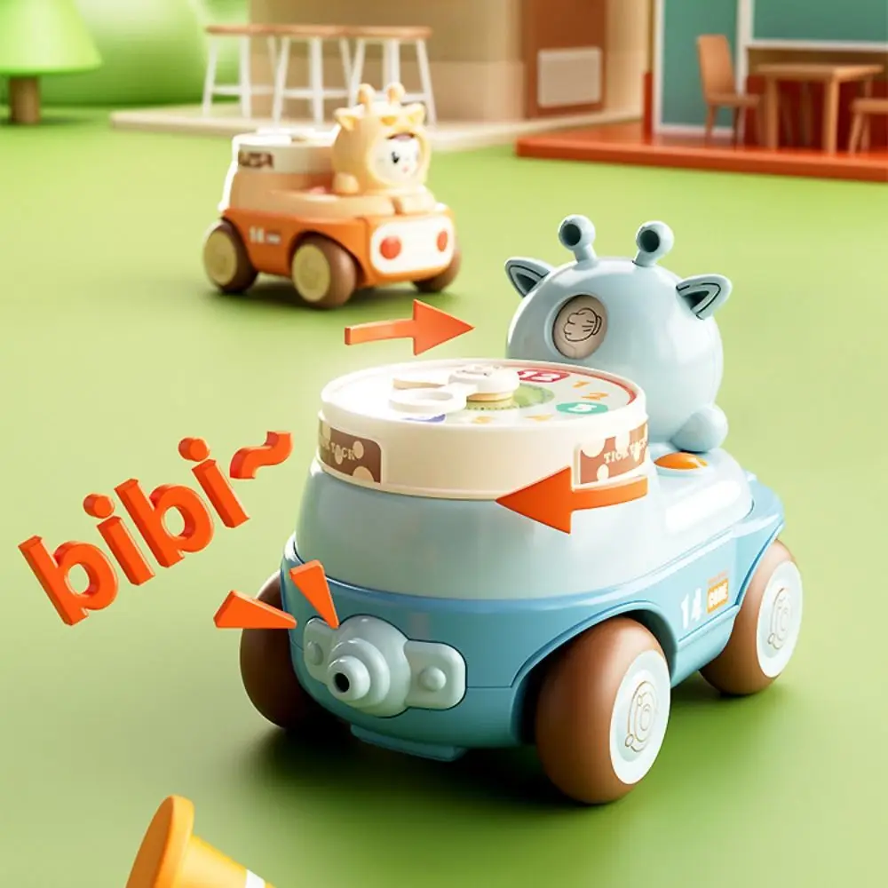 3-gezichtstraagheid Speelgoedauto Vroeg leren Cartoon Trek voertuigspeelgoed Mini gezicht veranderende trek terug Druk voertuigspeelgoed