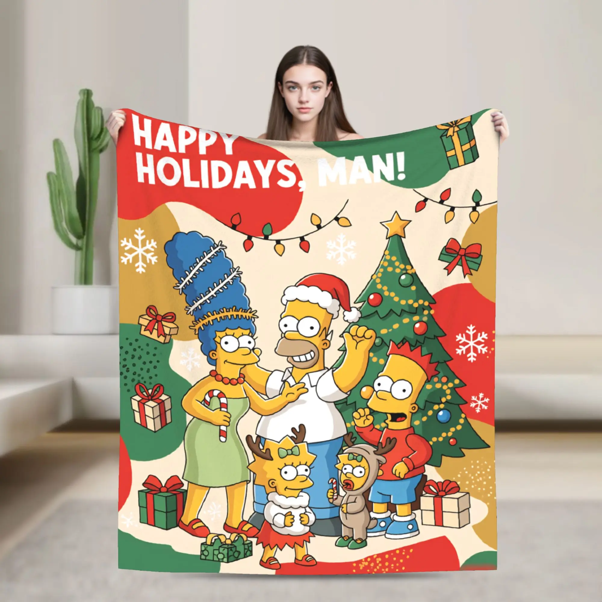 Funny Holiday Cartoon Art Print Blanket The S-Simpsons Picnic Flannel Bedding Throws For Outdoor Super Warm Quality Bedspread