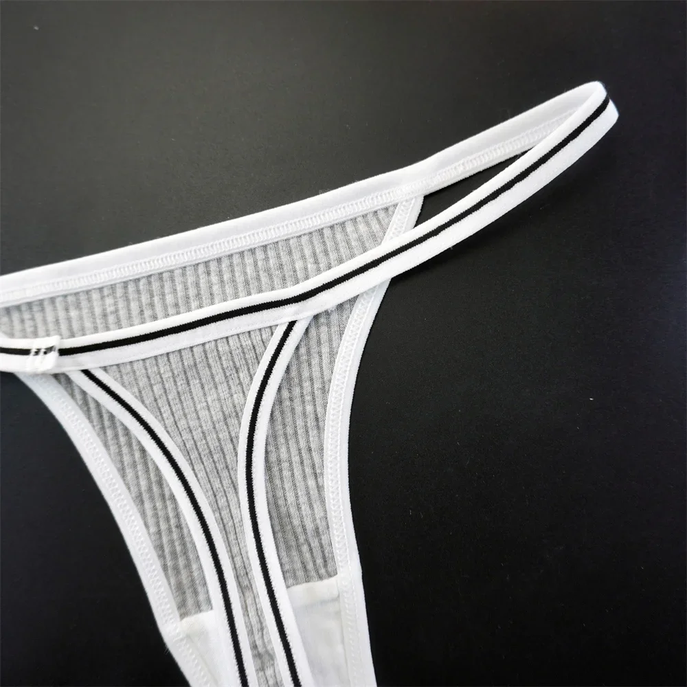 3ks/sada sexy jednobarevných dámských kalhotek s bavlněnými pruhy, sportovní tanga, měkké a pohodlné tangá, sexy kalhotky s T-backs - náhled 6