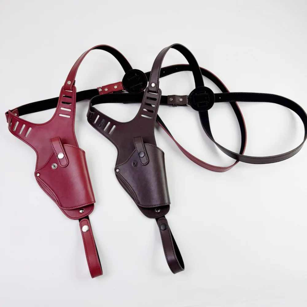 Burgundy Dark Brown Outdoor Armpit Cowhide Shoulder Pistol Bag Genuine Leather Holster Slant Shoulder Strap