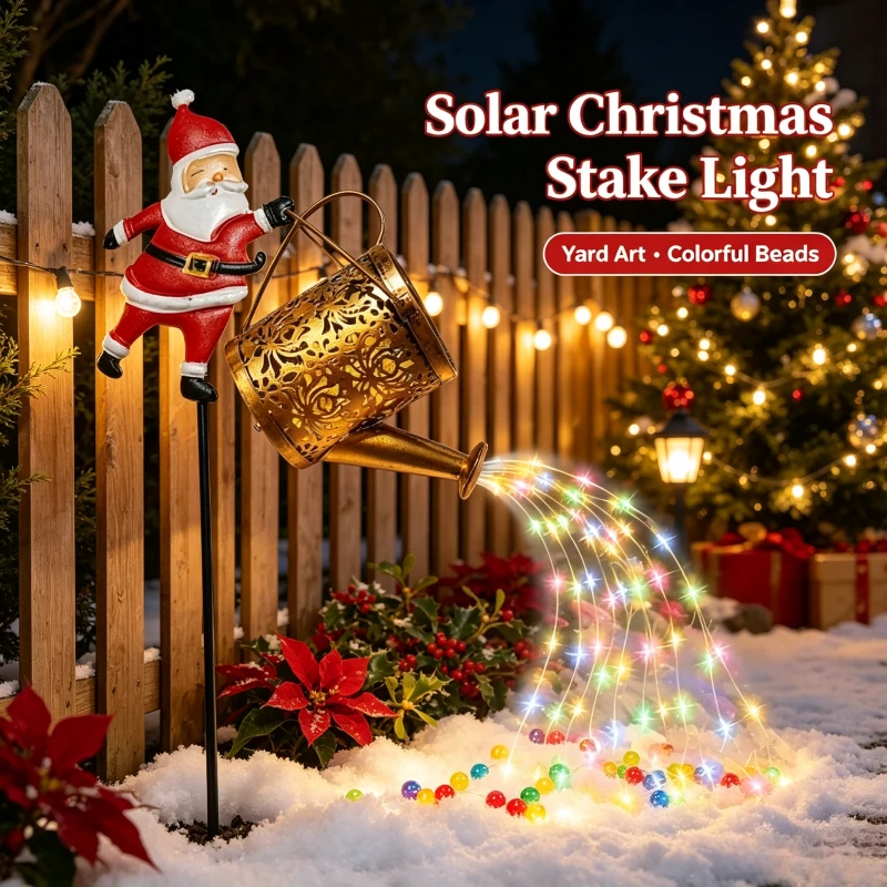 Christmas Solar Kettle Light Santa LED Ground Lawn Lamp Waterproof Garden Yard Terrace for Pathway Walkway Driveway Decor