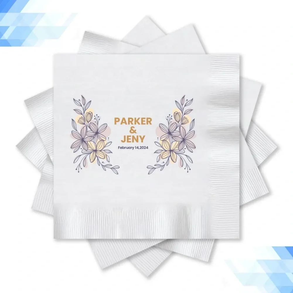 مناديل زفاف مخصصة ، مناديل مونوغرام مع تاريخ الاسم كوكتيل المشروبات الورقية الذكرى حفلة الغداء المناديل