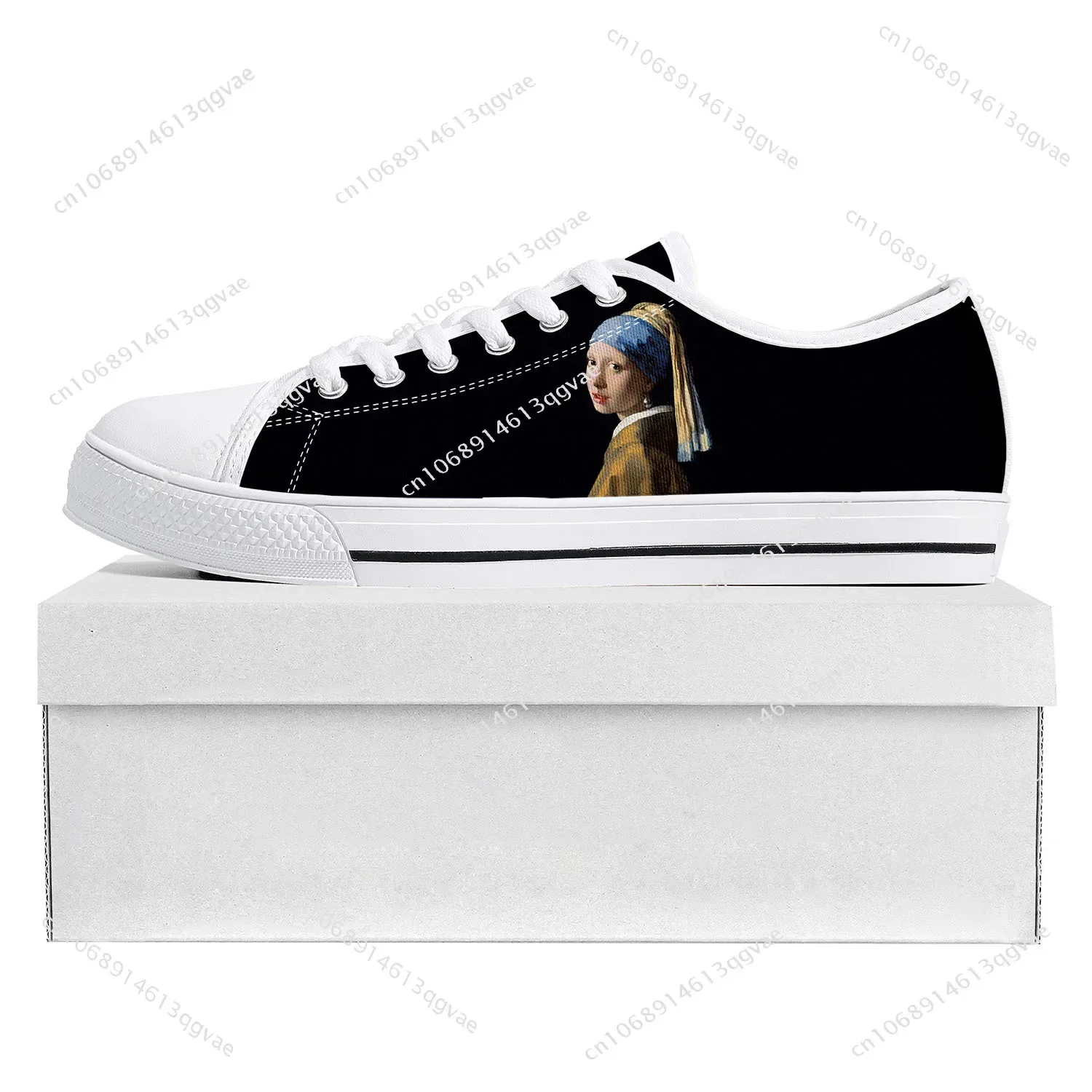 

Girl with a Pearl Earring Low Top Sneakers Womens Mens Sneaker Canvas Custom Made Shoes Customize Shoe