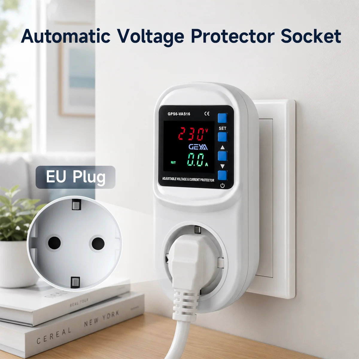 GEYA Adjustable Voltage Current Protective Socket 220V 16A EU Plug Socket Power Surge Protector Automatic Reclosing Safe Protect