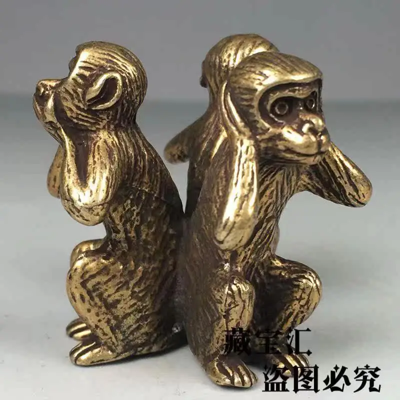 Antique Style Brass Three Wise Monkeys Sculpture Hear No Evil See No Evil Speak No Evil Tea Pet Desktop Tea Ornament view 4