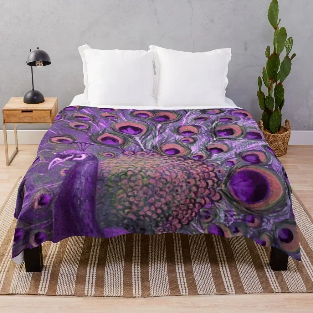 

Purple Peacock Full Glory Throw Blanket manga Single Decoratives Luxury Throw Blankets