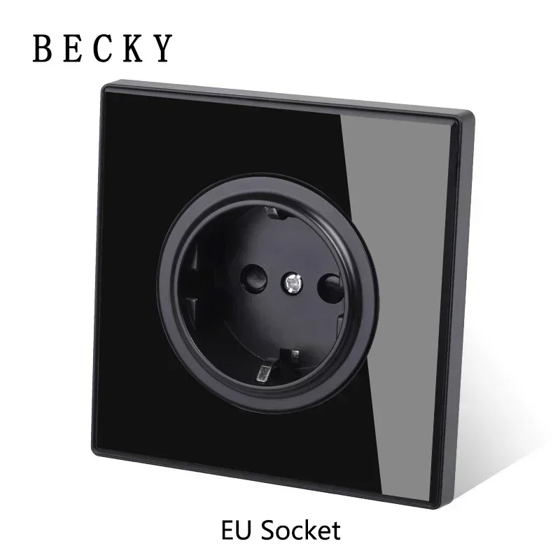 Black Tempered Glass Wall Switch Panel Led European 16a Socket Retro Toggle Light Switch Eu Uk Standard 2usb Socket 1Gang-4gang image 3