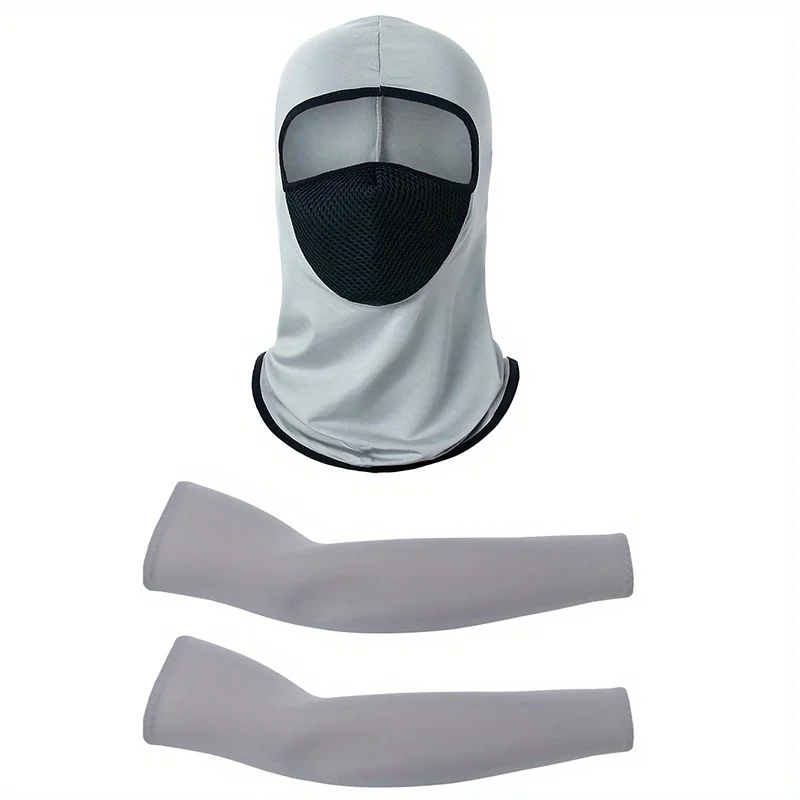 2pcs/set Men Summer Outdoor Cycling Sun Protection Mask Breathable Hat Cap Oversleeve Set