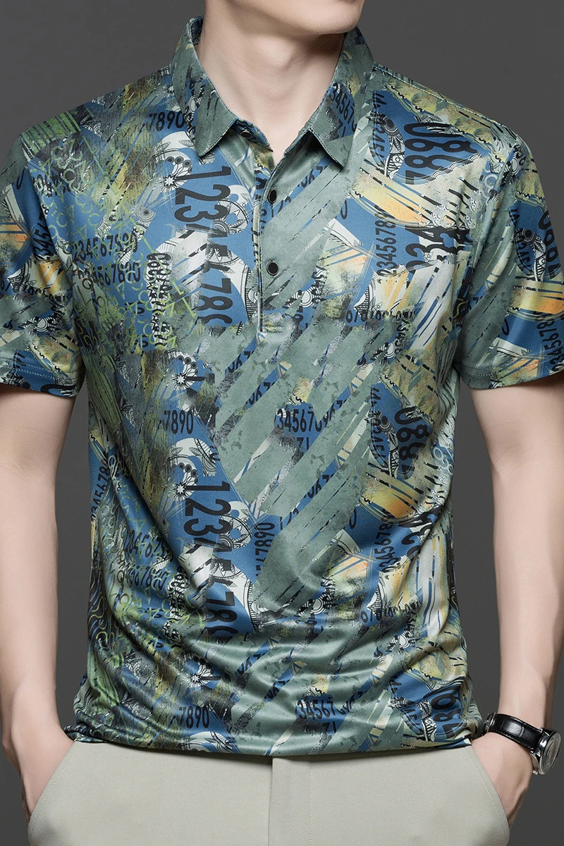 

Men's 2025 Summer Short Sleeve Flower Shirt Loose Non Ironing Casual Half Sleeve Shirt Gold Plated Thin Top
