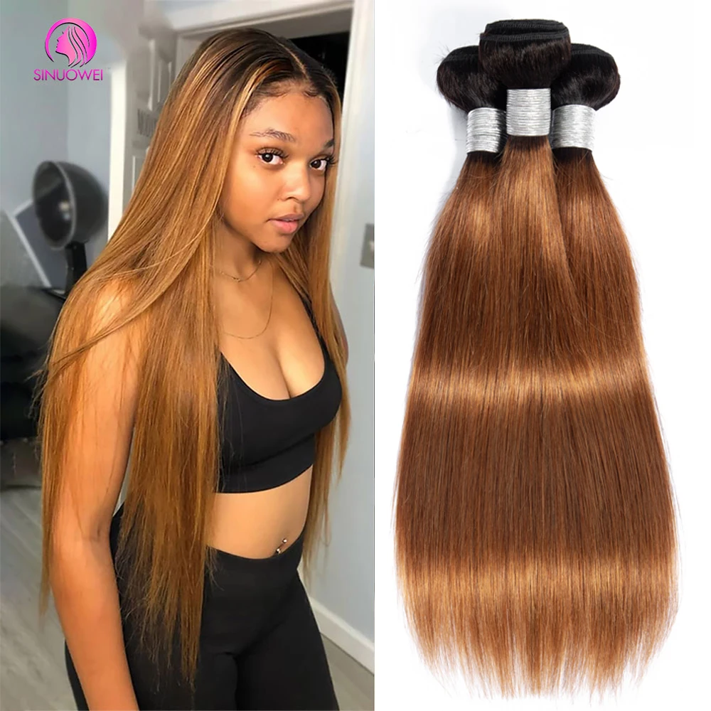 3 Bundles Ombre Color Straight Human Hair Bundles Straight Brazilian Remy Human Hair Extensions For Women 1b/30