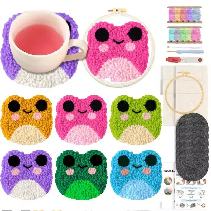 

1Set Mushroom Patterns Punch Needle For Embroidery Kit Punch Needle Coaster Set Tufted Mug Rug Craft DIY Kit For Adult Beginners
