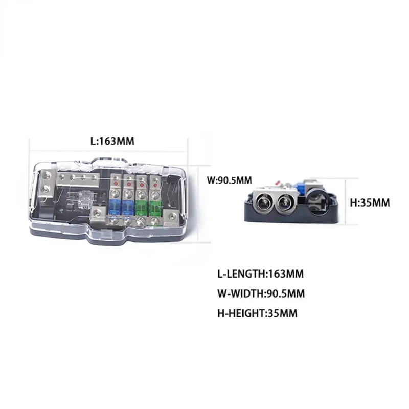 Blocco fusibili multifunzione con luce LED (distribuzione batteria 2 ingressi 4 uscite, fusibile a 4 vie 30 A / 60 A + 2 fusibili di ricambio 80 A)
