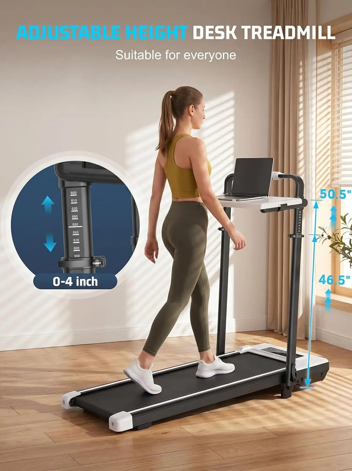 Portable Under Desk Treadmill with Handle, 1500W Folding Walking Pad, 12% Incline & 8 Modes, 350lb Capacity, No Assembly Needed for Home/Office