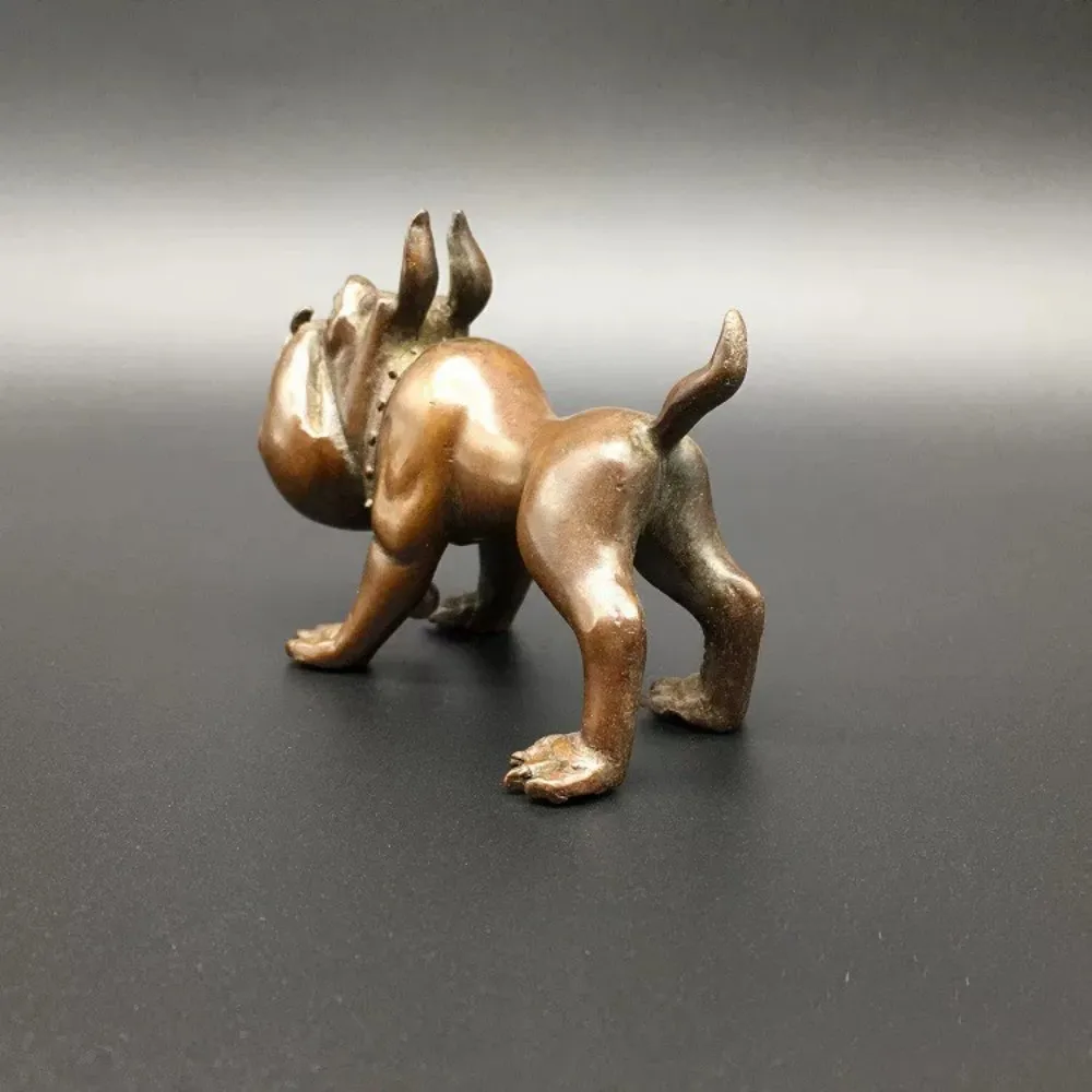 Solid Brass Fighting Dog Small Handpiece Tea Pet Desk Home Copper Art Gift