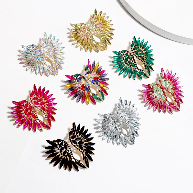 Earrings French fashion wing earrings  super flash full diamond rhinestone stud earrings nightclub catwalk exaggerated earrings
