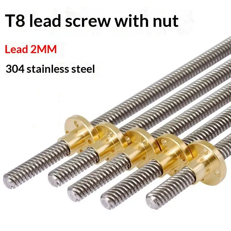 ∘T8 Lead Screw with Brass Nut OD 8mm Lead 2mm High Torsion Resistance 3D Printer Component for Industrial Printing