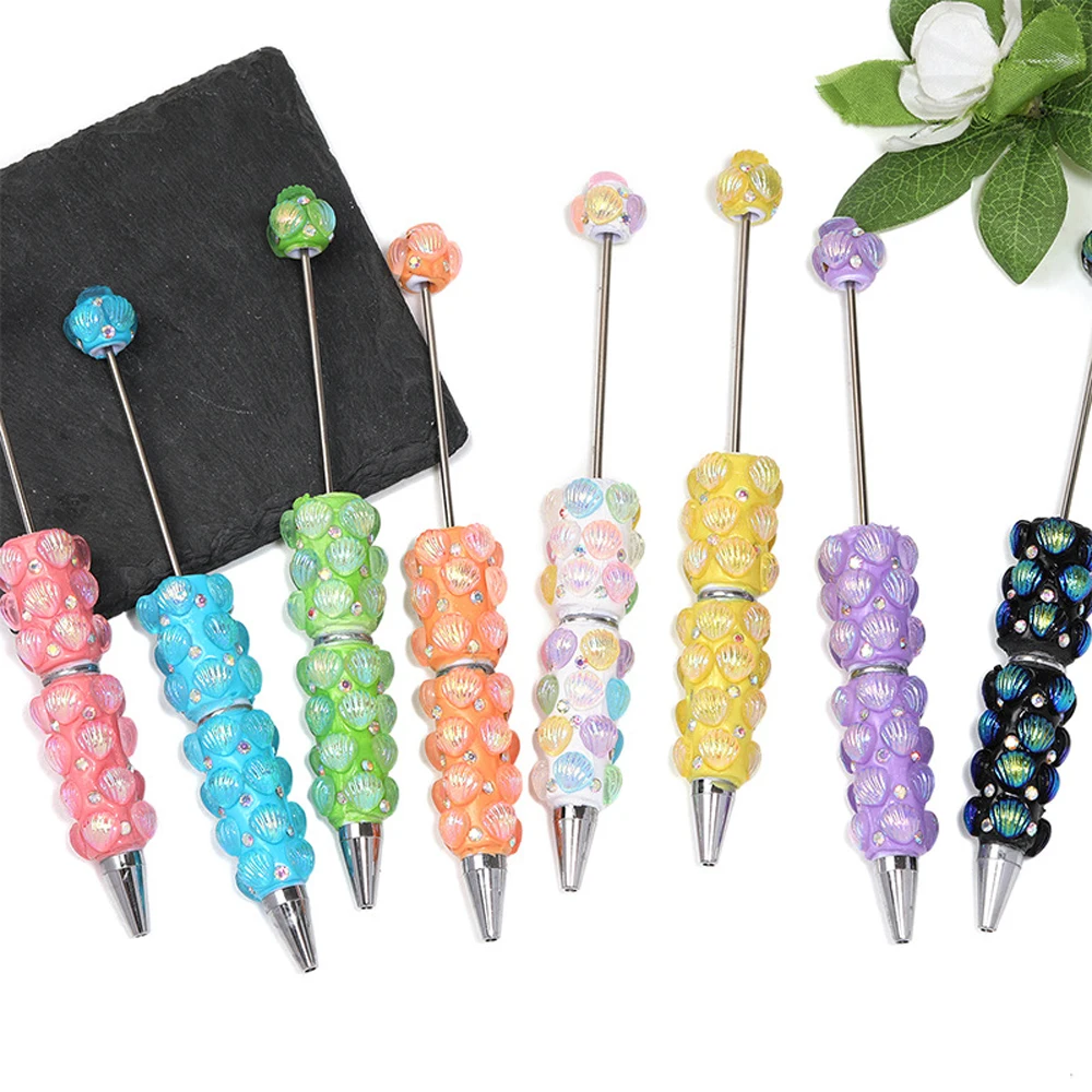 9-45Pcs Iridescent Shell DIY Beaded Ballpoint Pen Handcrafted Decor Pen Creative Gift for Students
