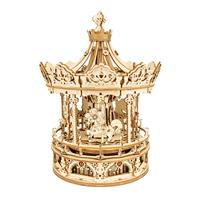 Robotime 3D Wooden Puzzle 336pcs Rotatable DIY Romantic Carousel Game Gift for Children Kids Adult AMK62 Assembly Music Box Toy