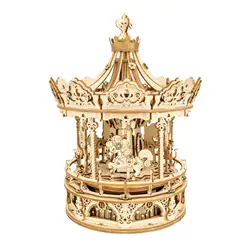Robotime 3D Wooden Puzzle 336pcs Rotatable DIY Romantic Carousel Game Gift for Children Kids Adult AMK62 Assembly Music Box Toy