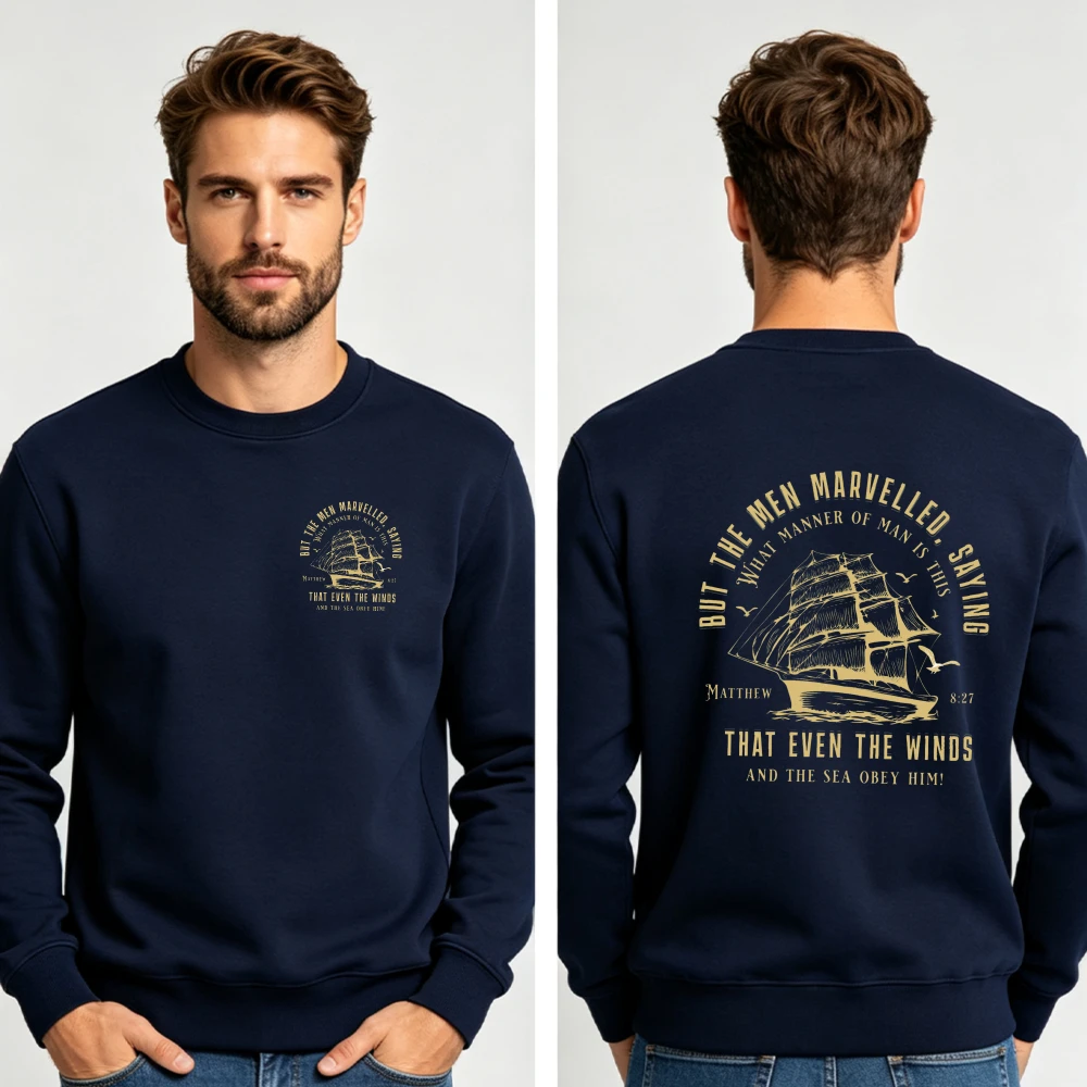 Men Vintage Ship Bible Scripture Double Sided Crewneck Sweatshirt Retro Christian Faith Graphic Loose Pullover Sweat Casual Tops