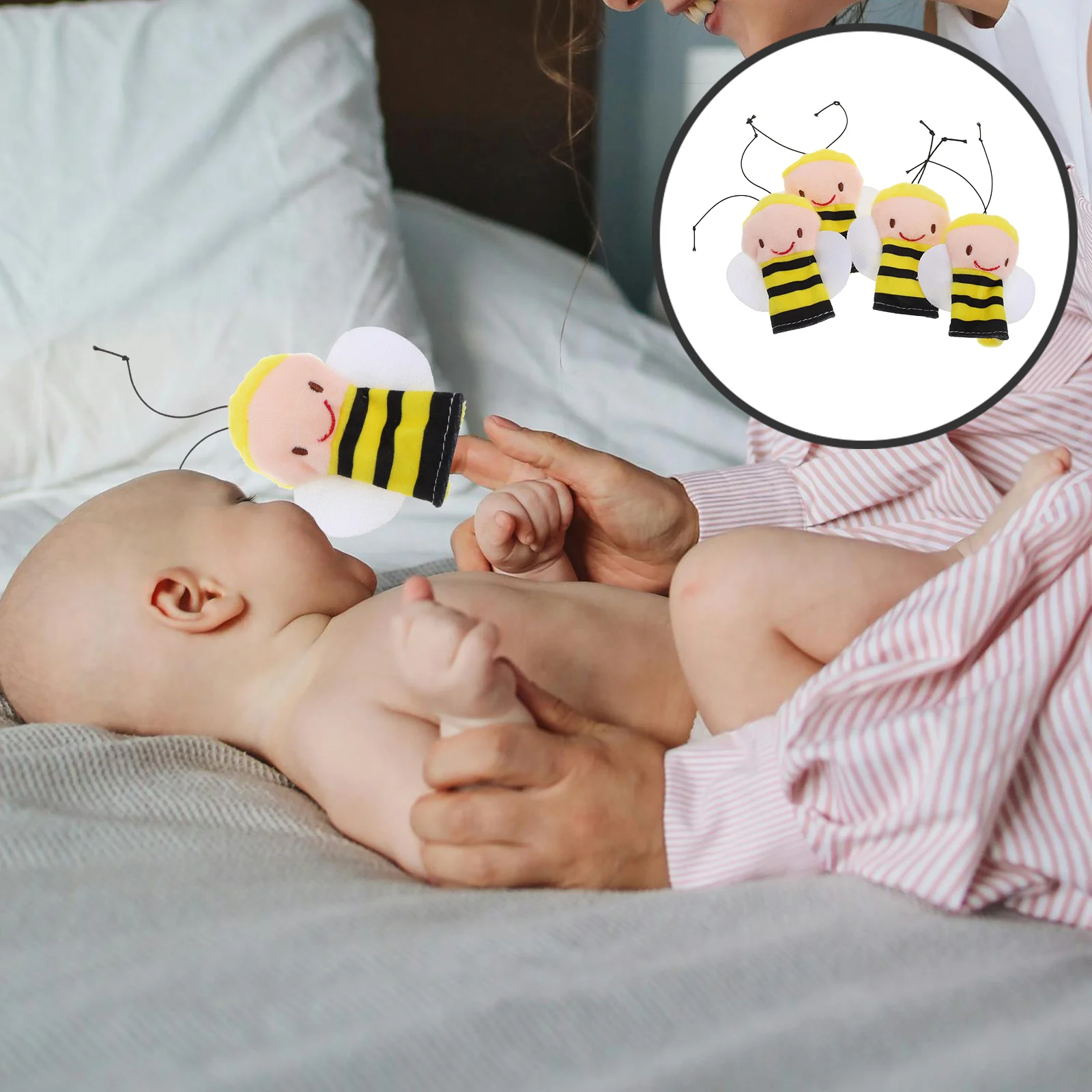 4 Pcs Bee Finger Puppet Toy Toys Animals Puppets for Toddlers Baby Hand Plush Cute