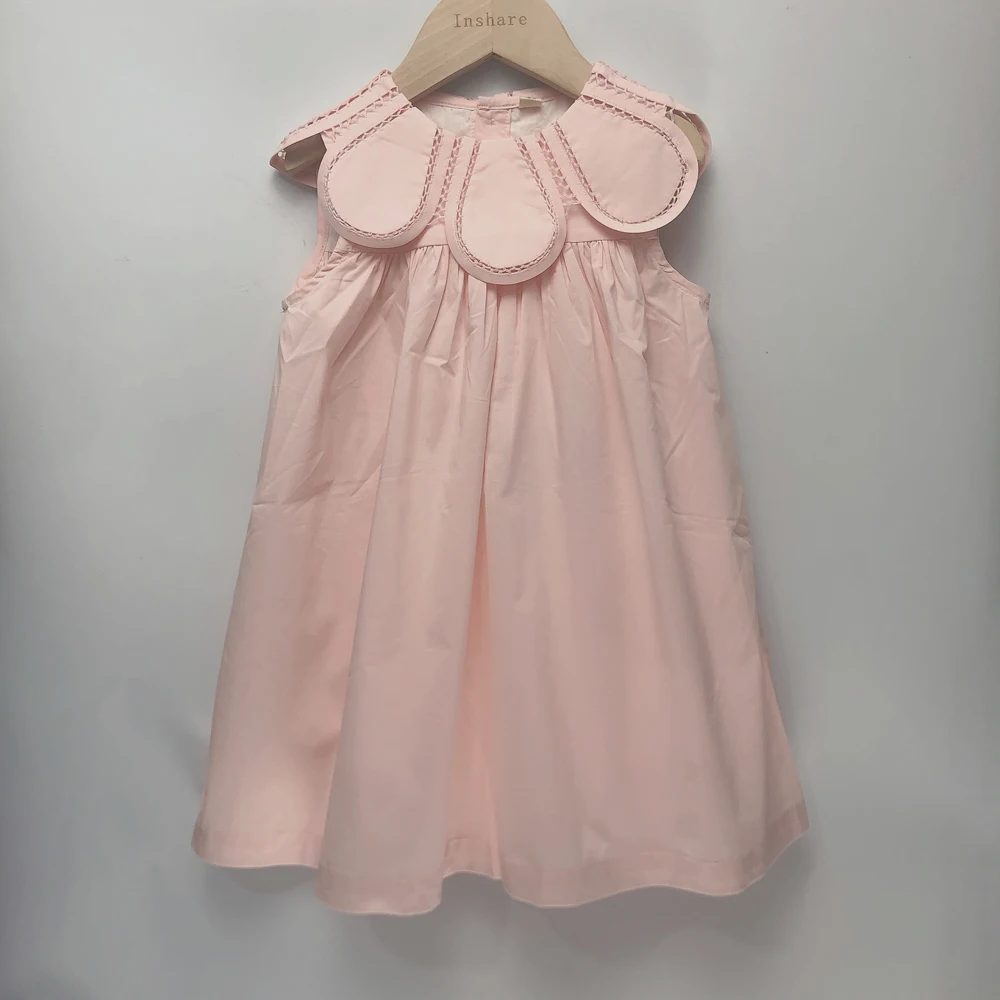 Children Boutique Clothing Baby Girl Sleeveless Cotton Bubble Rompers Handmade Flower Collar Cute Outfit Birthday Dress