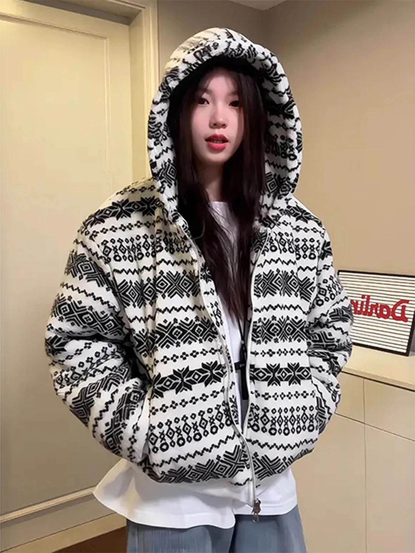 

Утепленная мужская зимняя куртка из хлопкового бархата с узором Fair Isle в стиле ретро, американский винтажный хлопковый пуховик в стиле Lazy Sle