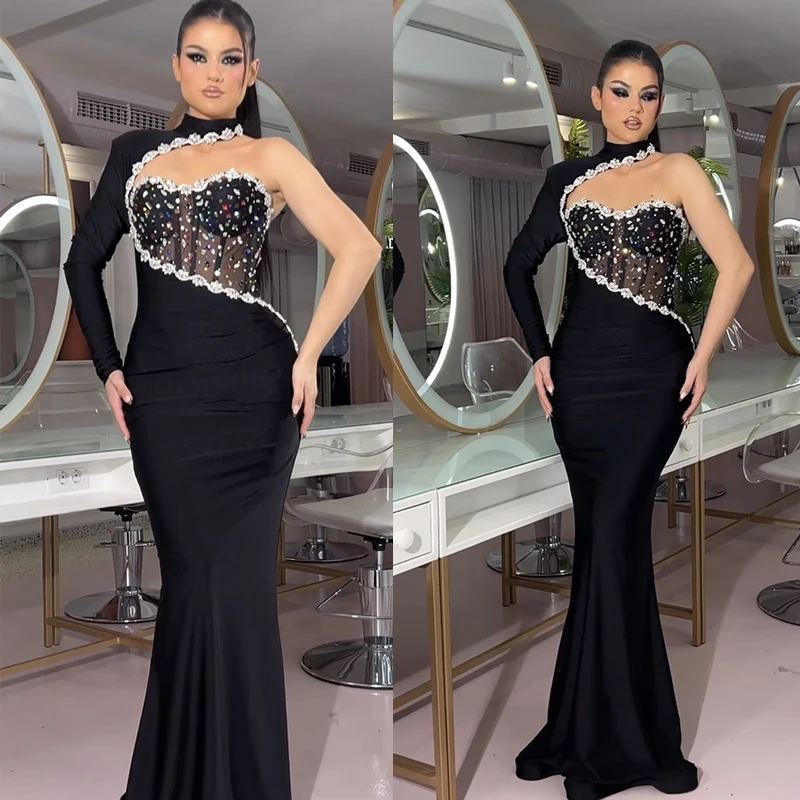 

Factory Wholesale Women's Black Handcrafted Diamond luxurious Sexy Celebrity Cocktail Party Bandage Long Dress