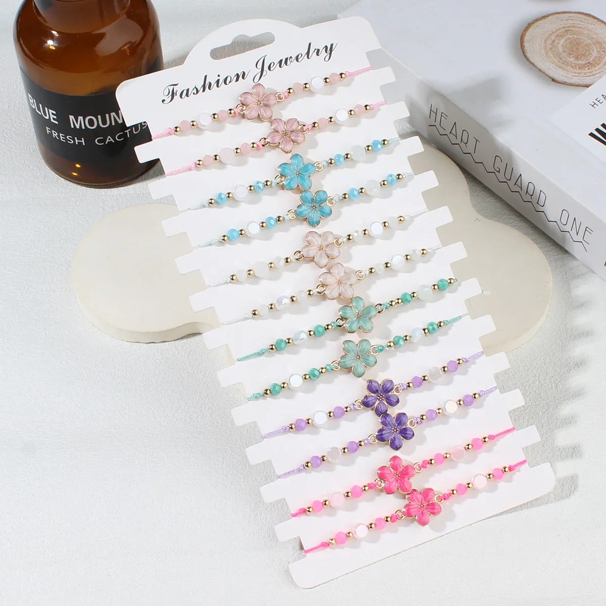 6/12 قطعة/الحزمة المينا زهرة Charms سوار مجموعة خرز زاهي الألوان حبل مضفر قابل للتعديل اليدوية سوار مجموعة للنساء مجوهرات #2