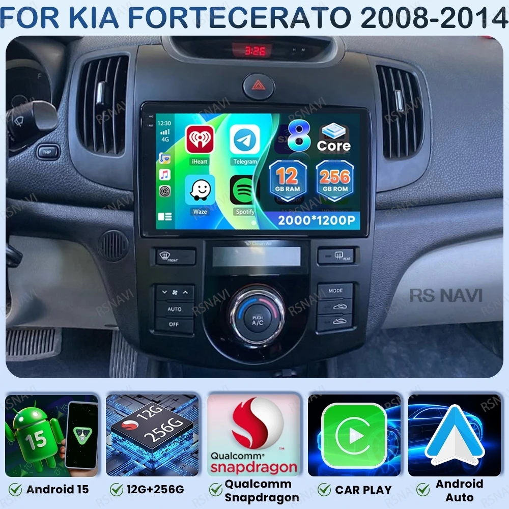 Android 15 Car Radio For KIA Forte Cerato 2008-2014 QLED 5G WIFI Autoradio Stereo DVD BT Navigation GPS 4G LTE Viedo Player DSP