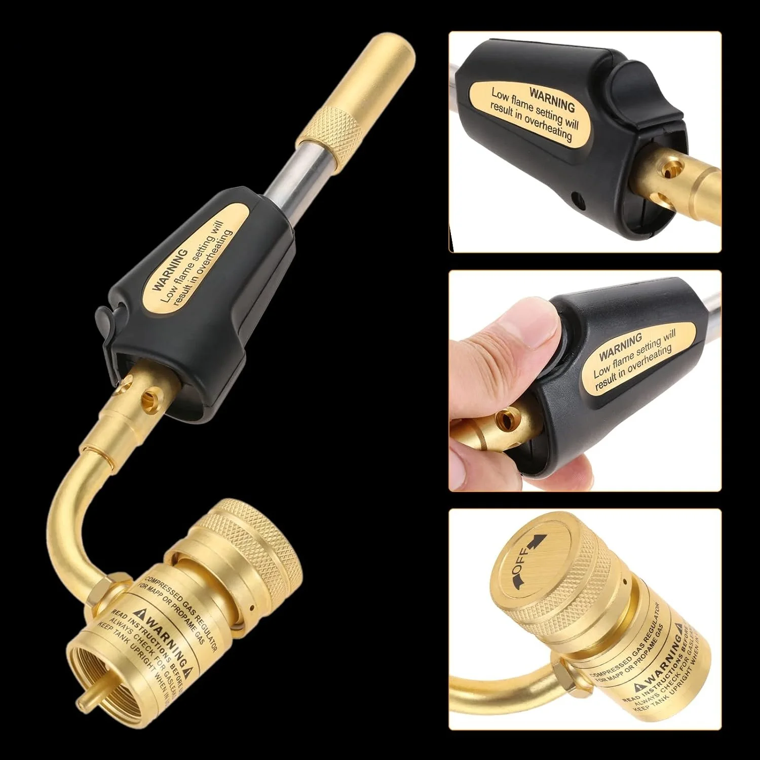 1kit Propane Mapp Gas Turbo Torch Head Brass Nozzle + Self Ignition Trigger Adjustable Regulator Welding HVAC Brazing BBQ Plumb