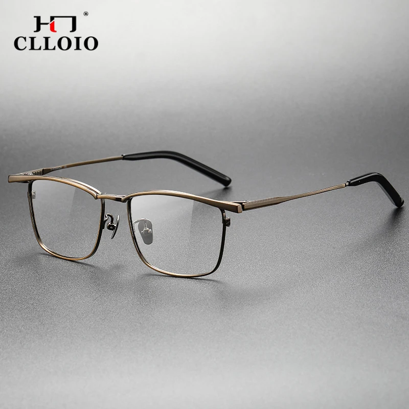 CLLOIO Men Top Pure Titanium Anti Blue Light Reading Glasses Vintage Square Myopia Glasses Hyperopia Prescription Eyewear S-156T
