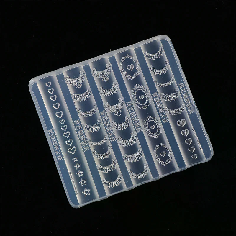 3D Lace Trim Nail Art Silicone Mold French Skirt Star Heart Pattern Stencils Templates Diy Carving Tools Manicure Accessories