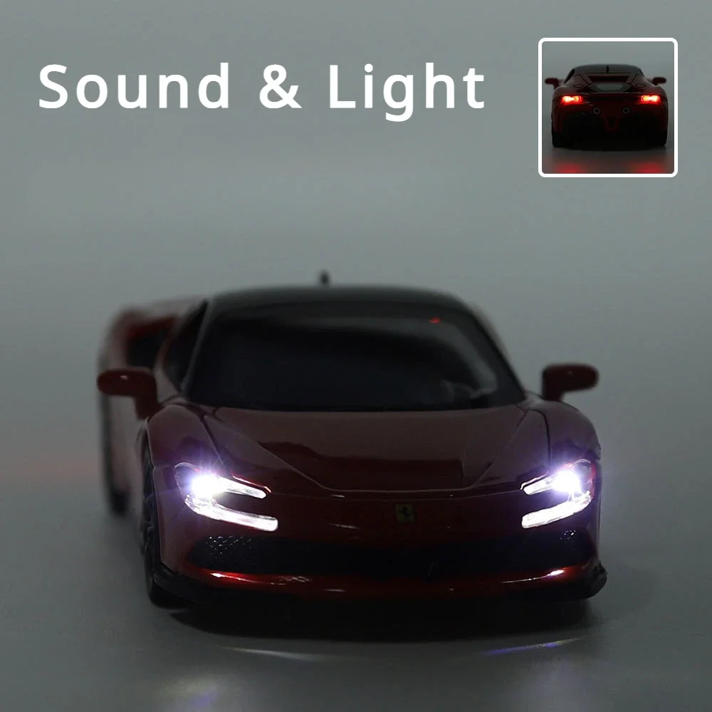 1:32 Ferrari SF90 Supercar High Simulation Diecast Metal Alloy Model Car Sound Light Pull Back Collection Toy Gifts