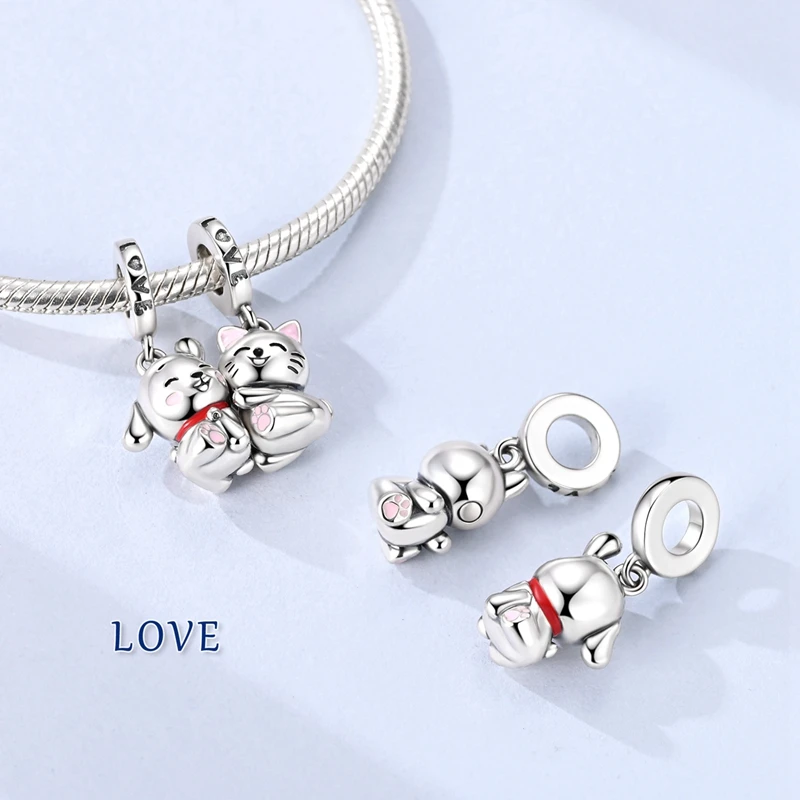 925 Sterling Silver Cat Cow Four-Leaf Clover Charms Pendants For Women Fit Original Bracelet DIY Festival Party Jewelry Gifts