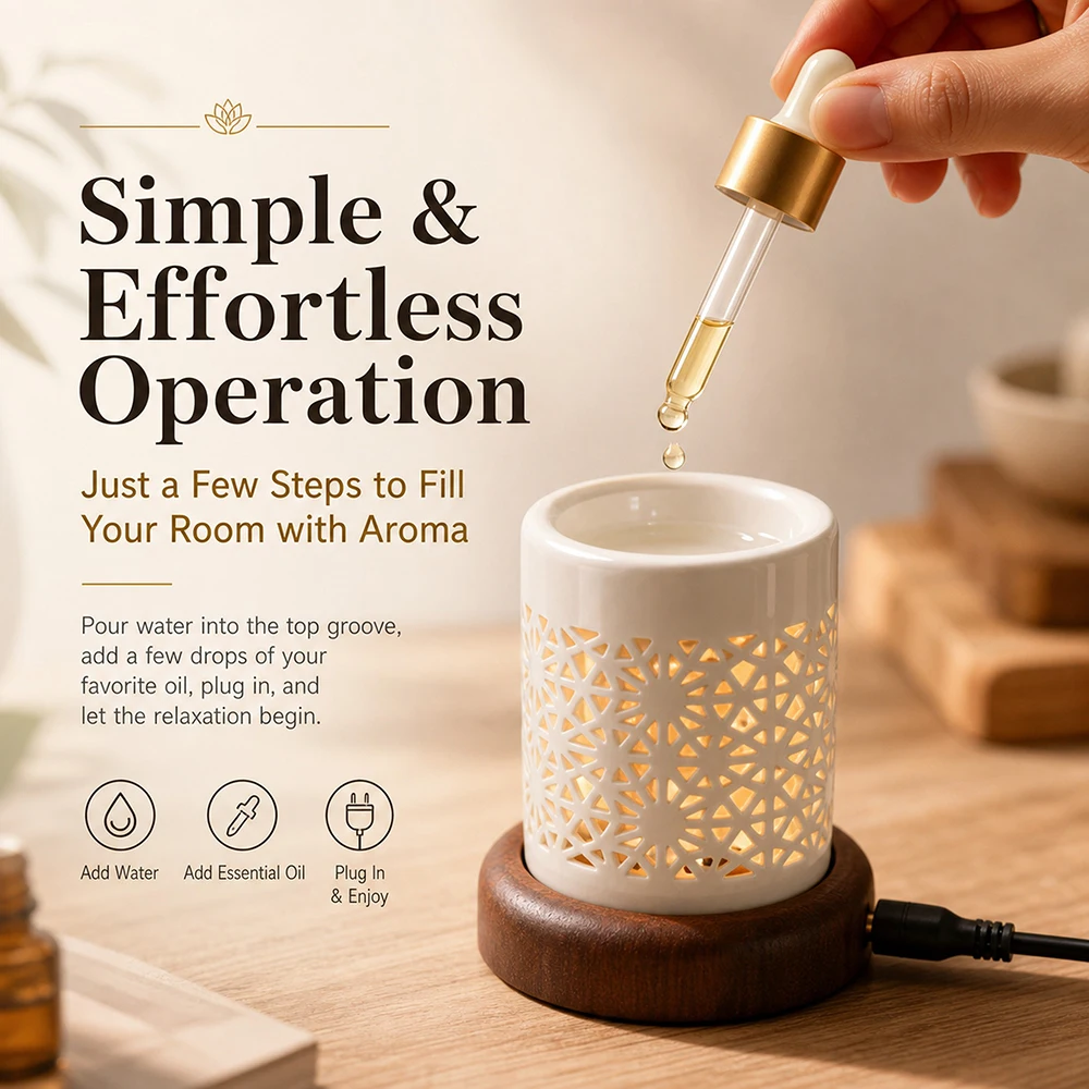 Ceramic Electric Essential Oil Burner Electronic Incense Burner with Heating Lamp Adjustable Temp & Timer Wax Warmer Night Light