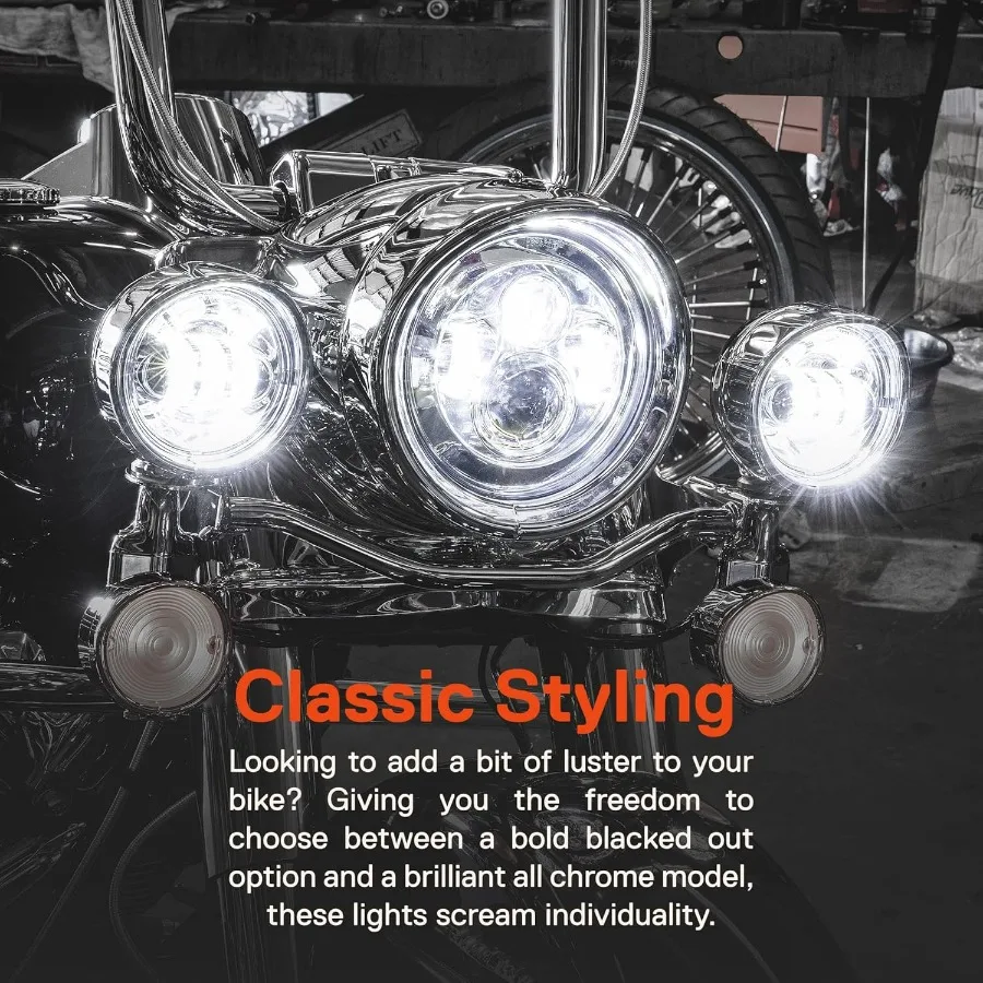 TRUE MODS 7" LED Headlight 4.5" Passing Light for Harley Davidson + Chrome Mounting Bracket H4 Plug n Play For Road King Electra view 2