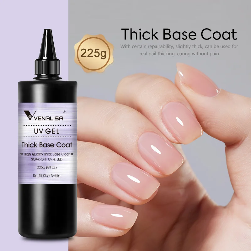 Venalisa Long Wear Tempered Top Coat Reinforce Gel Refill Package Soak Off UVLED Nail Gel Polish Big Volume 225g/30ml Base Gel